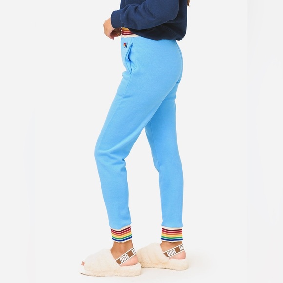Aviator Nation Women’s Sky Blue Rainbow Rib Sweatpant/Joggers w/ Pockets| EUC🩵🌈 - Picture 3 of 15